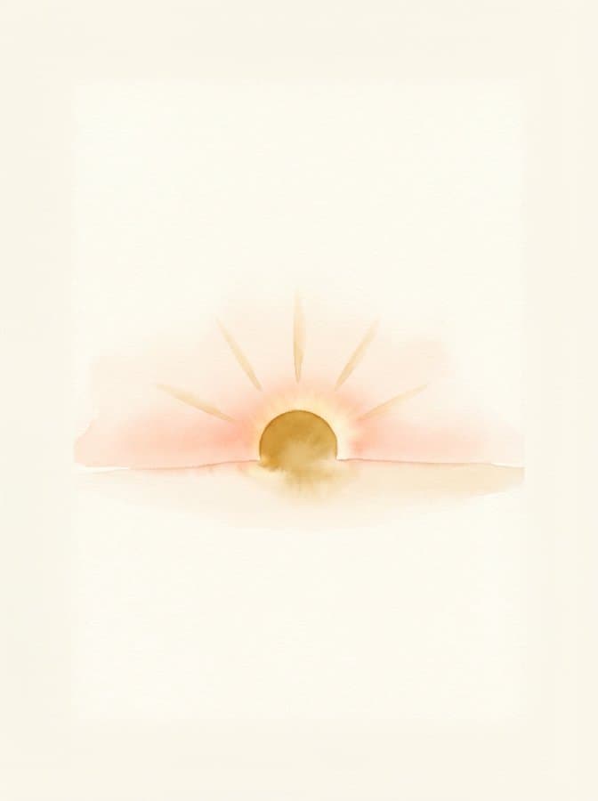 Watercolour of the sun rising over a horizon, from Sacred Swish